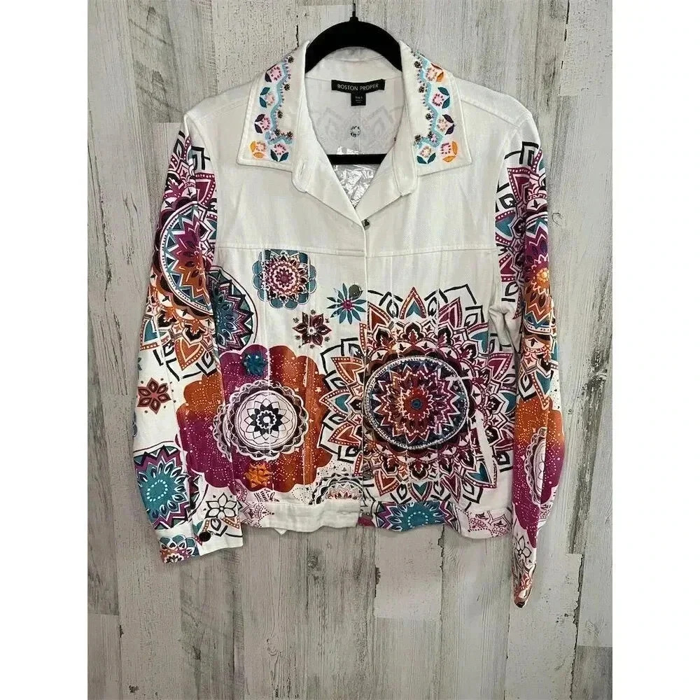 Boston Proper Women's‎ Embroidered Jacket Multicolor Size Small Bohemian NWOT